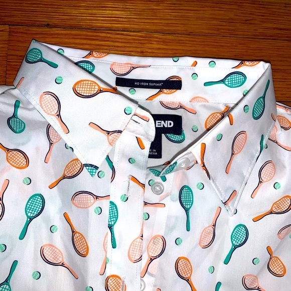 Lands end size 8 no iron supima button down sleeveless blouse tennis rackets - Picture 5 of 10